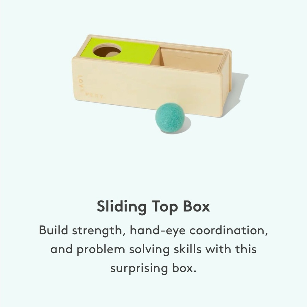 Lovevery Sliding Top Drop Box with Felt Ball from the Thinker Kit Months 11-12